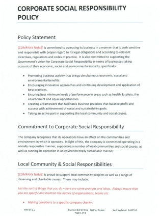 corporate social responsibility sample
