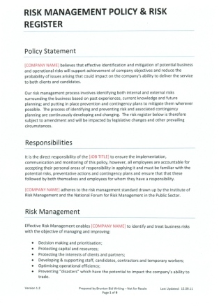 Risk Management Policy Template from www.bruntonbidwriting.co.uk